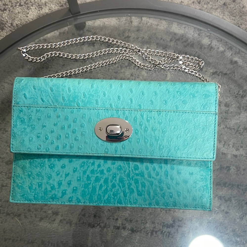 Cleo & Patel Turquoise Crocodile Print Clutch/Shoulder Bag
